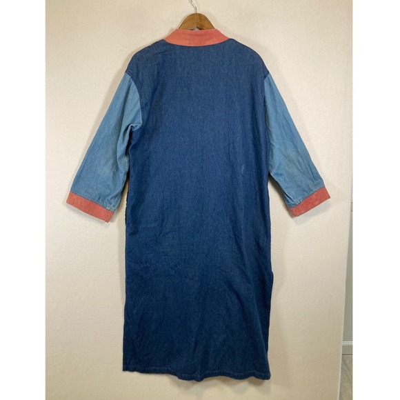 Boho Wearable Art Vintage Mulato Womens XL Denim Patchwork Graphic Duster Coat - Picture 2 of 8